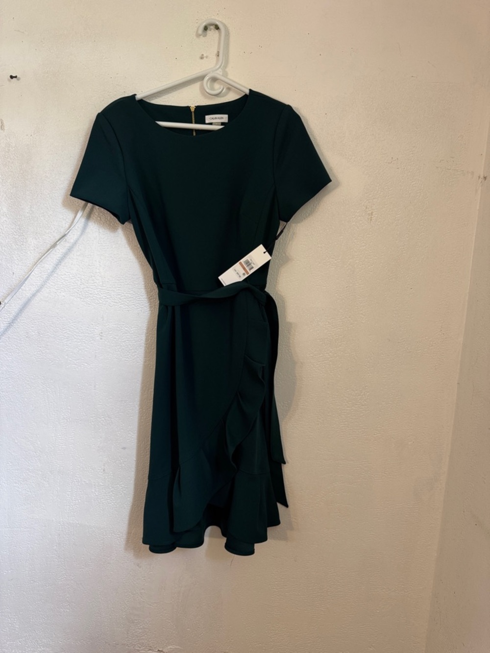 Calvin Klein Forest Green Ruffle Wrap Mini Dress size 12